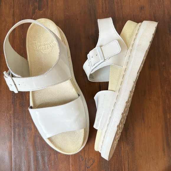 DR. MARTENS Romi Chunky Platform Ankle Strap Sandal White Patent Leather - Picture 2 of 12